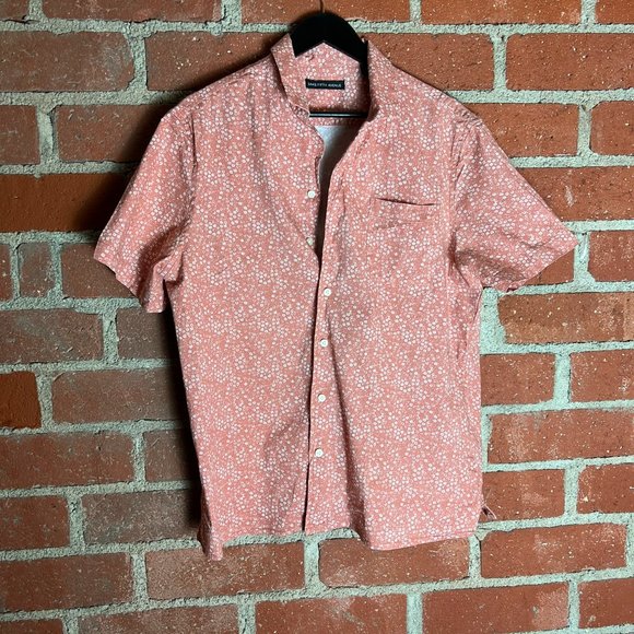 Men's Saks Fifth Avenue Short Sleeve Button Pattern Shirt - orange sz XL - Picture 1 of 7